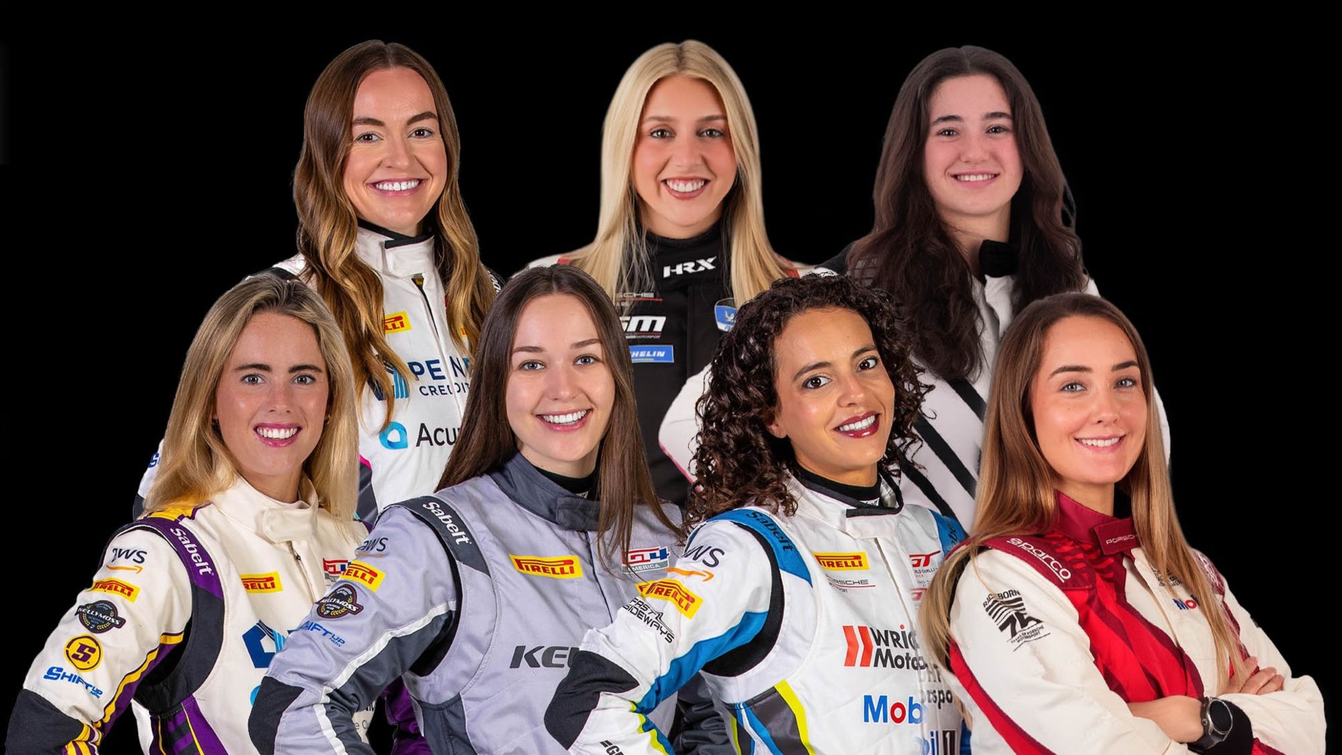 Top row L to R: Ashley Freiberg, Madeline Stewart, Anna Cecchi - Bottom row L to R: Loni Unser, Erika Hoffmann, Therese Lahlouh, Sabr&eacute; Cook 