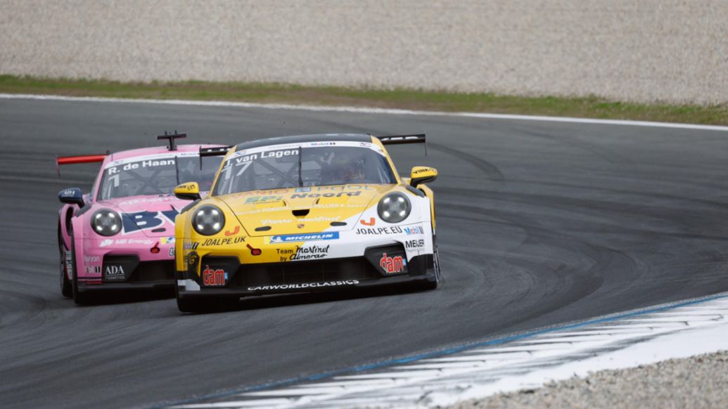 Jaap van Lagen (PB), Martinet by Alm&eacute;ras (n&ordm; 17, delante) y Robert de Haan (PB), BWT Lechner Racing (n&ordm; 1), Porsche 911 Cup, Porsche Mobil 1 Supercup, Pa&iacute;ses Bajos II, 2026, Porsche AG
