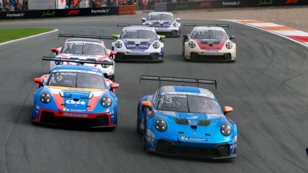 Luciano Mart&iacute;nez (ARG), Ombra Racing (n&ordm; 19), y Jorge Ram&iacute;rez Fern&aacute;ndez (ESP), RGB Racing Team (n&ordm; 13) (i-d), Porsche 911 Cup, Porsche Mobil 1 Supercup, Pa&iacute;ses Bajos II, 2026, Porsche AG