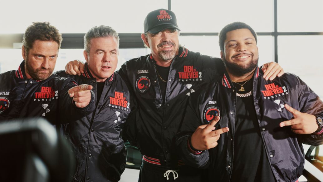 Gerard Butler, Tucker Tooley, Producer, Christian Gudegast, Director, O&rsquo;Shea Jackson Jr. (l-r), Den of Thieves 2: Pantera, 2025, Porsche AG