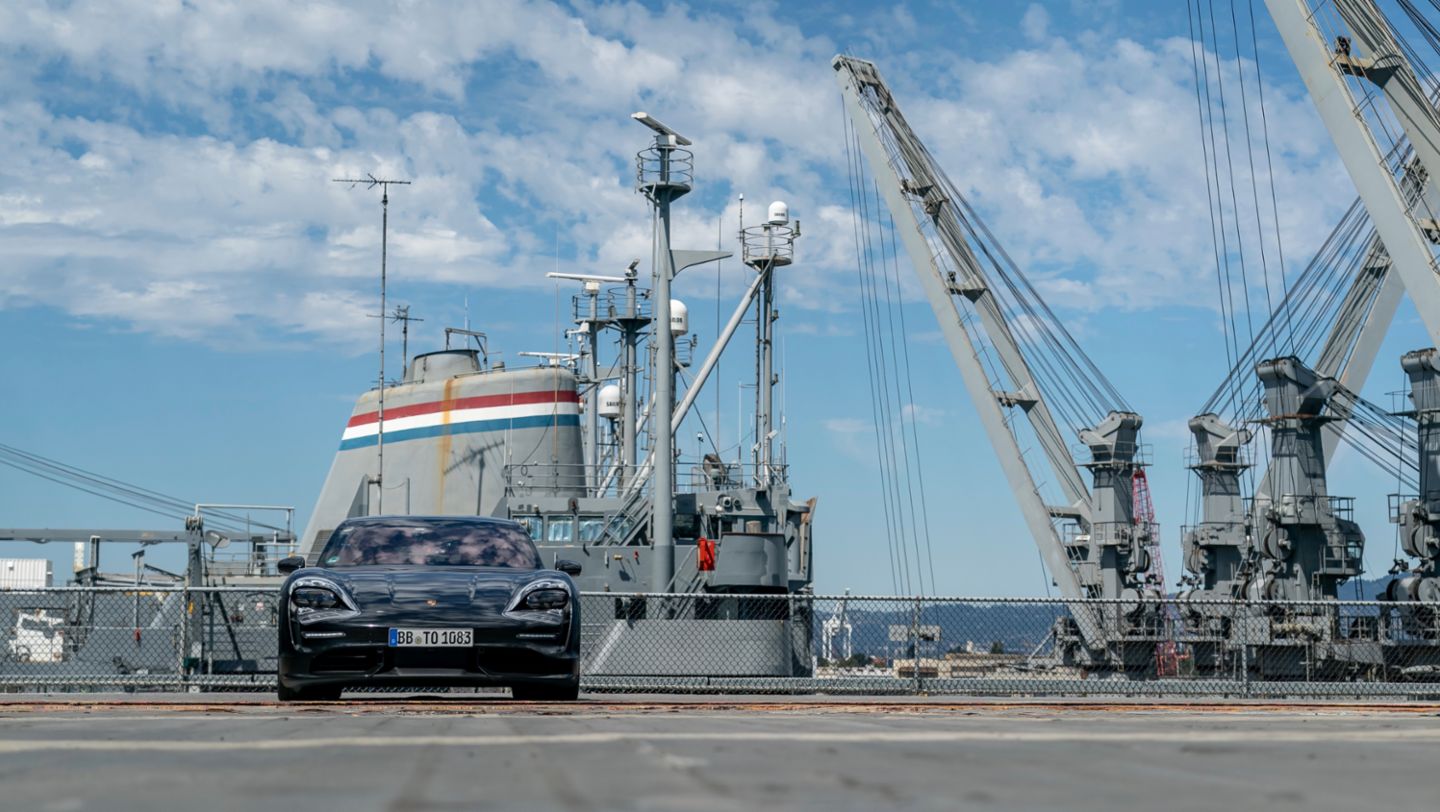 Porsche Taycan prototype, USS Hornet, 2019, Porsche AG
