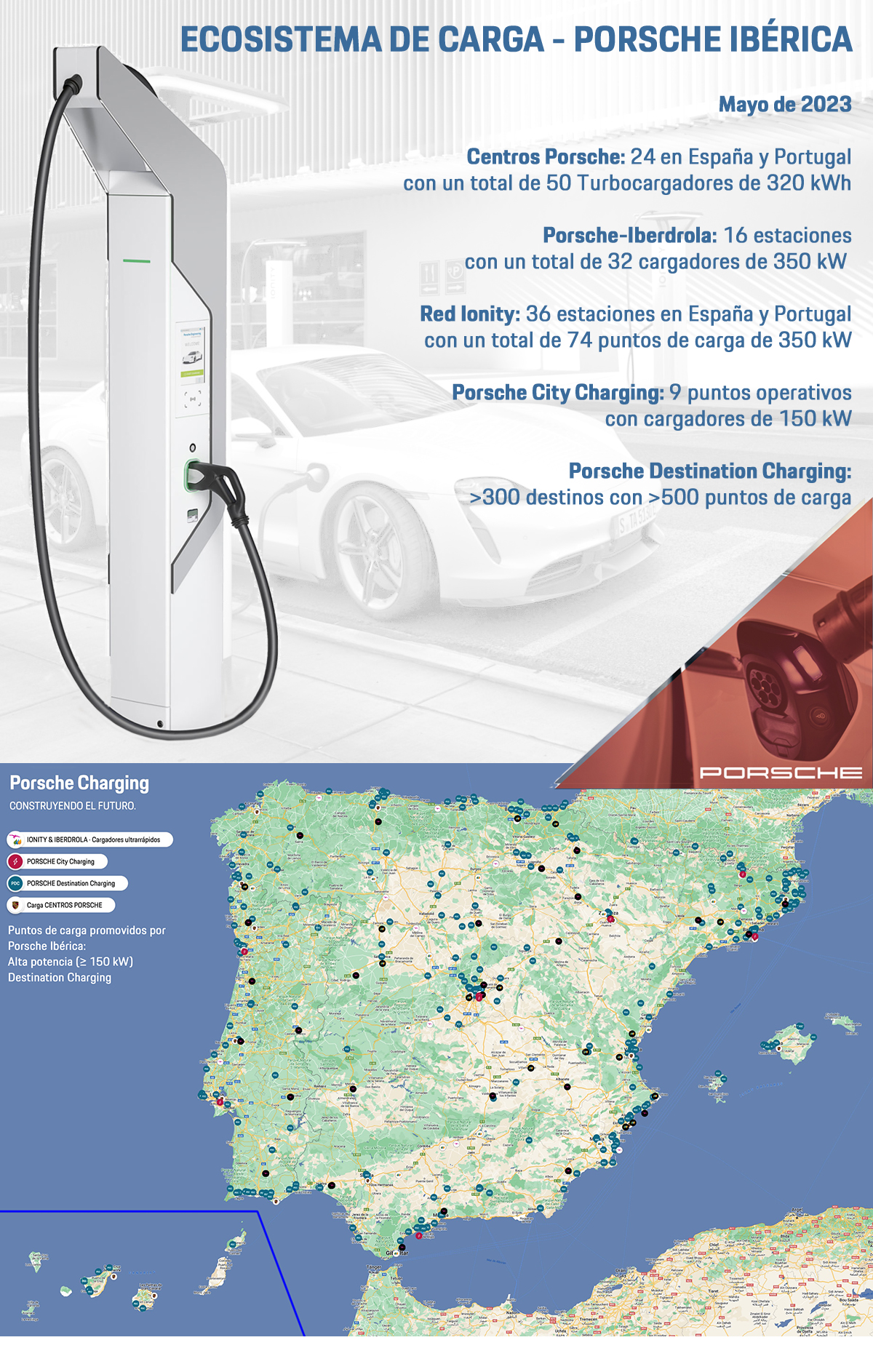 Estaciones de carga promovidas pos Porsche Ibérica hasta mayo de 2023, Porsche Ibérica